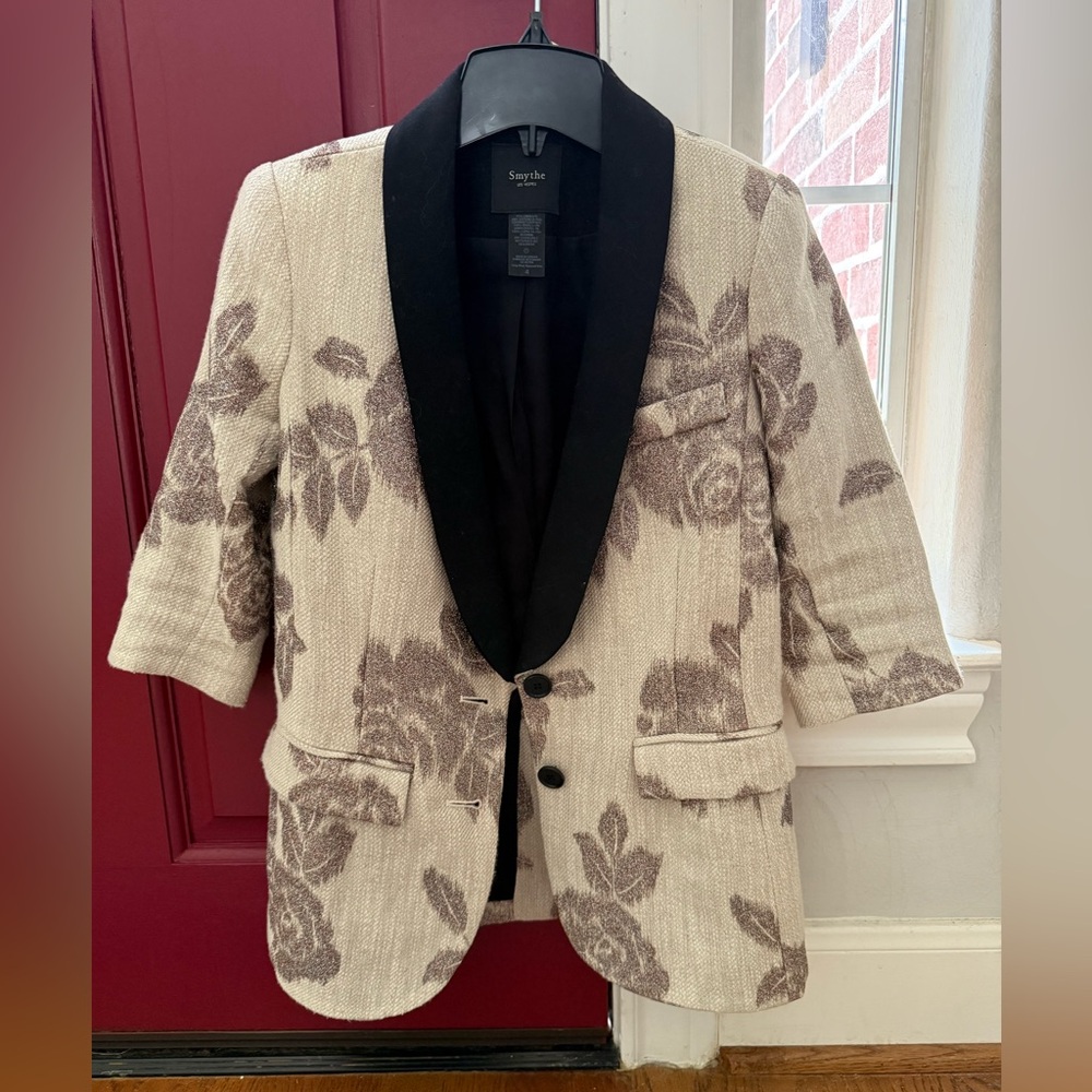 Smythe Beige Floral Blazer with Black Lapel